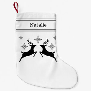 Black & White Reindeers With Snowflakes Christmas Small Christmas Stocking