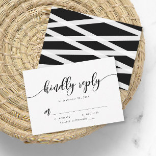 Black & White Relax Script Kindly Reply RSVP Card
