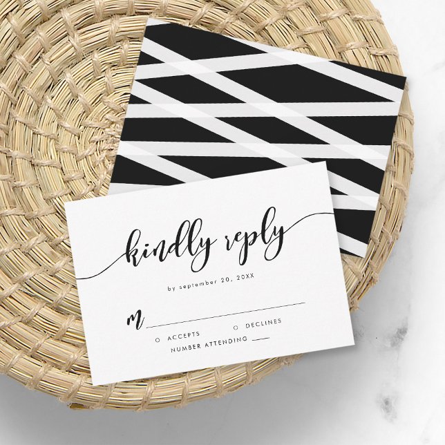 Black & White Relax Script Kindly Reply RSVP Card (Creator Uploaded)