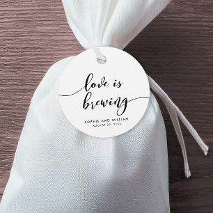 Black & White Relax Script Love is Brewing Wedding Favour Tags
