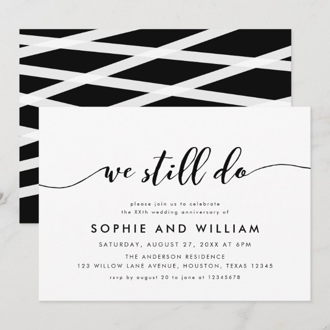 Black White Relax Script Wedding Anniversary Party Invitation (Front/Back)