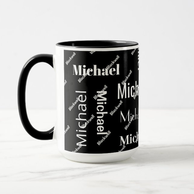 Black & White Repeating First & Last Name Monogram Mug (Left)