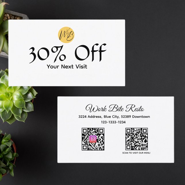 Black & White Restaurant Qr Code Menu and  Discount Card (Creator Uploaded)