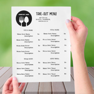 Black, White Restaurant Take Out Menu with QR Code