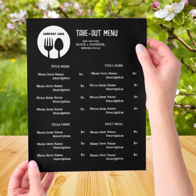 Black, White Restaurant Take Out Menu with QR Code (Creator Uploaded)