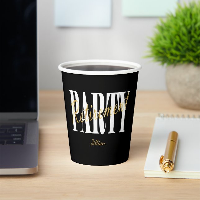 Black, White Retirement Party, Custom Paper Cup (Insitu)