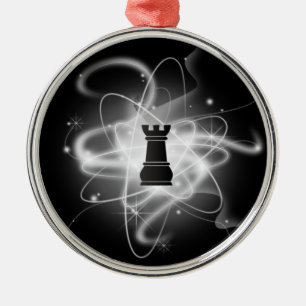 Black & White Retro Atomic Chess Piece - Rook Metal Tree Decoration