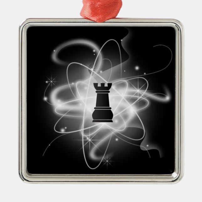 Black & White Retro Atomic Chess Piece - Rook Metal Tree Decoration (Front)