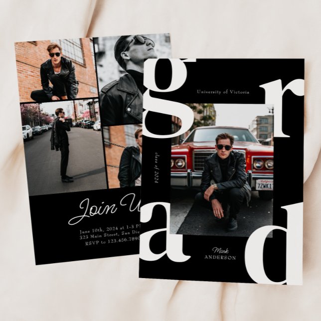 Black & White Retro Bold Class of 2024 Graduation Invitation (Creator Uploaded)
