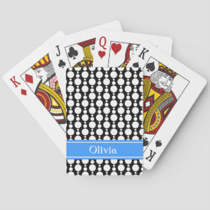 Black & White Retro Circles Pattern w/ Blue Band Playing Cards
