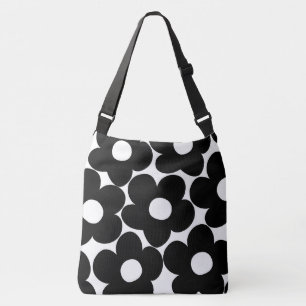 Black & White Retro Daisies #1 #decor #art Crossbody Bag
