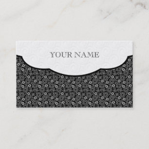 Black & White Retro Floral Dot Pattern Business Card