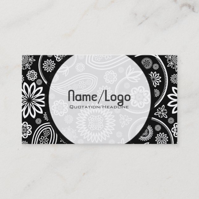 Black & White Retro Flower Paisley-Template Business Card (Front)
