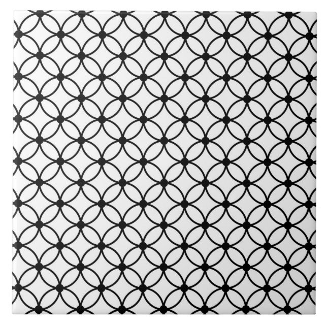 Black & White Retro Geometric Abstract Pattern Tile (Front)