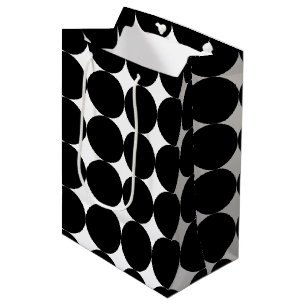 Black White Retro Geometric Circle Pattern  Medium Gift Bag
