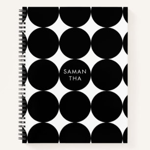 Black White Retro Geometric Circle Pattern   Notebook
