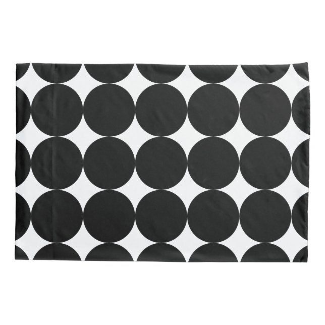 Black White Retro Geometric Circle Pattern Pillowcase (Back)