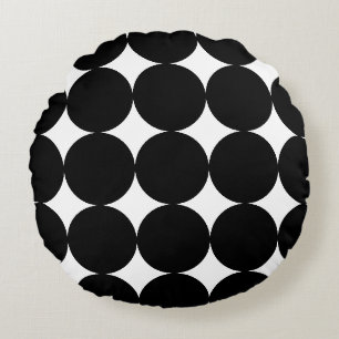 Black White Retro Geometric Circle Pattern Round Cushion