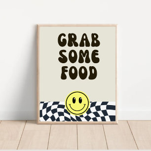 Black & white retro grab some food food sign