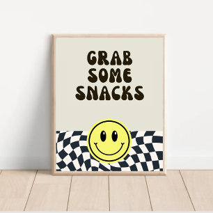 Black & white retro grab some Snacks food sign
