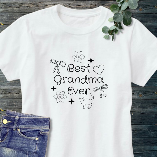 Black & White Retro Hand Drawn Best Grandma Ever T-Shirt (Creator Uploaded)
