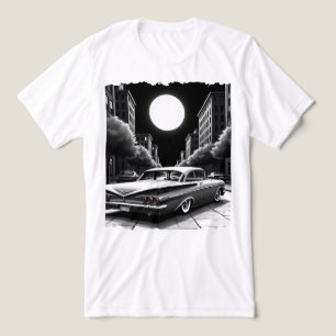 Black white Retro Lowrider Under Full Moon Street Tri-Blend Shirt