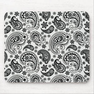 Black & White Retro Ornate Paisley Pattern Design Mouse Mat