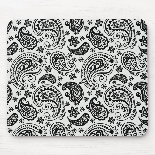 Black & White Retro Ornate Paisley Pattern Design Mouse Mat (Front)