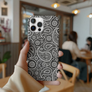 Black & White Retro Paisley Pattern iPhone X Case