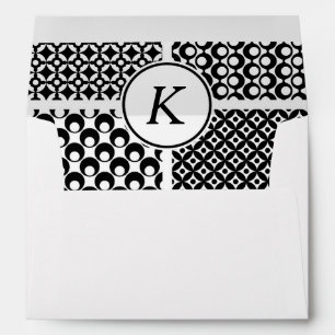 Black & White Retro Pattern-Lined Monogram Envelope