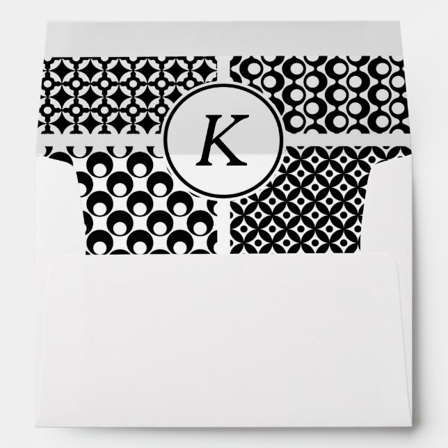 Black & White Retro Pattern-Lined Monogram Envelope (Back (Bottom))