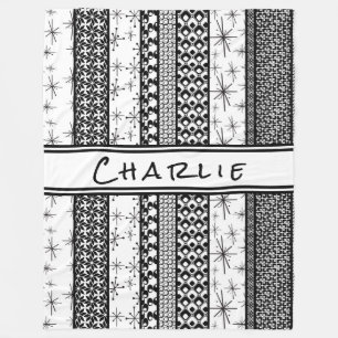 Black & White Retro Pattern Stripes 1 Fleece Blanket