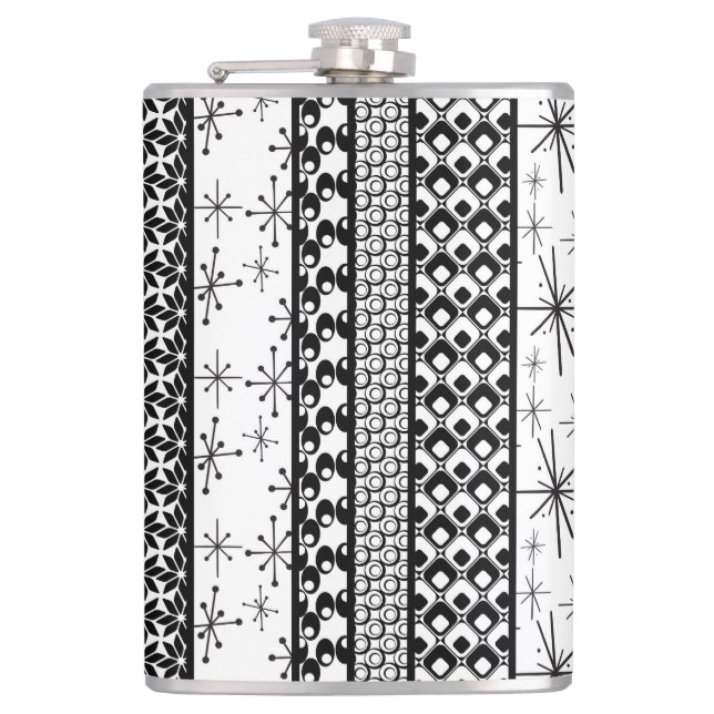 Black & White Retro Pattern Stripes 1 Hip Flask (Front)