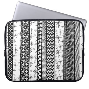 Black & White Retro Pattern Stripes 1 Laptop Sleeve