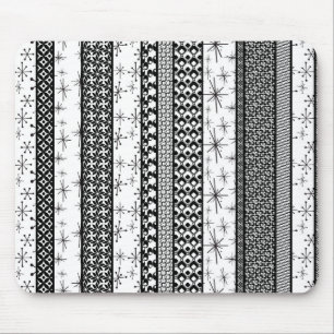 Black & White Retro Pattern Stripes 1 Mouse Mat