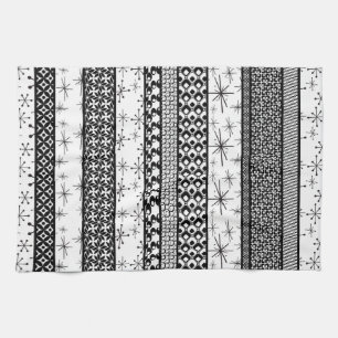 Black & White Retro Pattern Stripes 1 Tea Towel