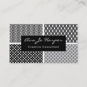 Black & White Retro Patterns x Four: Fun & Funky Business Card
