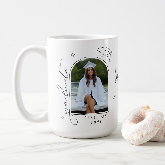 Black White Retro Photo Graduation Coffee Mug (With Donut)