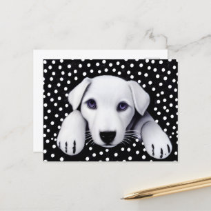 Black & White Retro Puppy & Polkadots Postcard
