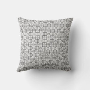 Black White Retro Square Grid Geometric Pattern Cushion