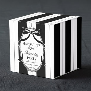Black white retro stripes birthday favors custom favour box