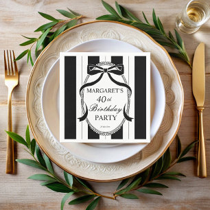 Black white retro stripes bow birthday monogrammed napkin