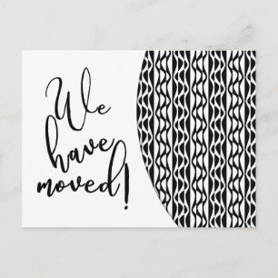 Black-&-White Retro Wave Pattern "We've Moved" Announcement Postcard