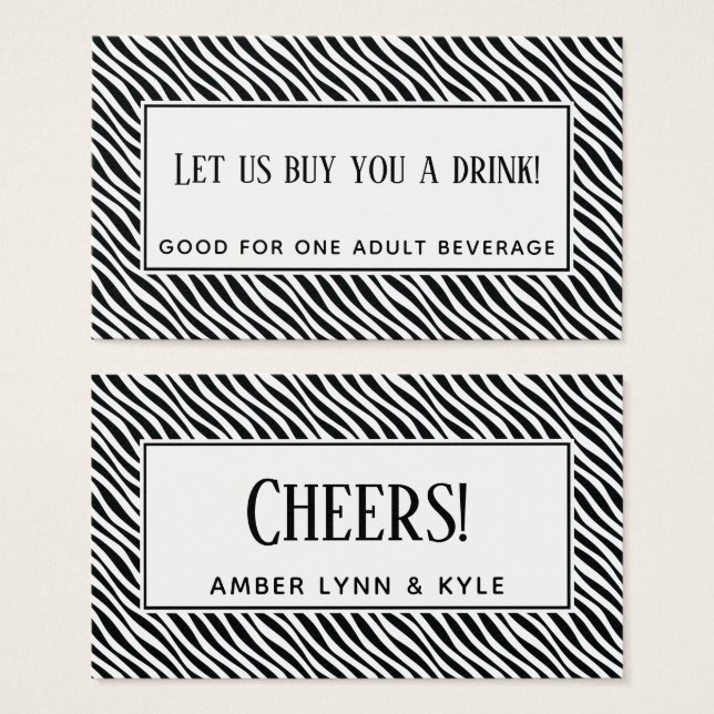 Black & White Retro Waves Pattern Drink Tickets (Front & Back)