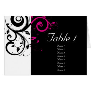Black + White Reverse Magenta Swirl Table Cards
