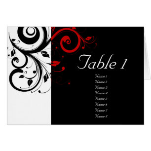 Black + White Reverse Red Swirl Table Cards