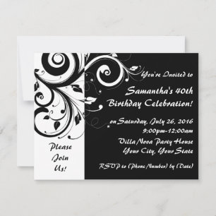 Black+White Reverse Swirl 40th Party Invitations
