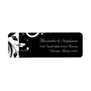 Black +White Reverse Swirl Wedding Address Label