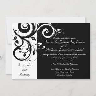 Black + White Reverse Swirl Wedding Invitations