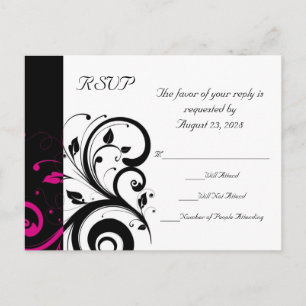 Black +White Reverse Swirl Wedding RSVP Postcard